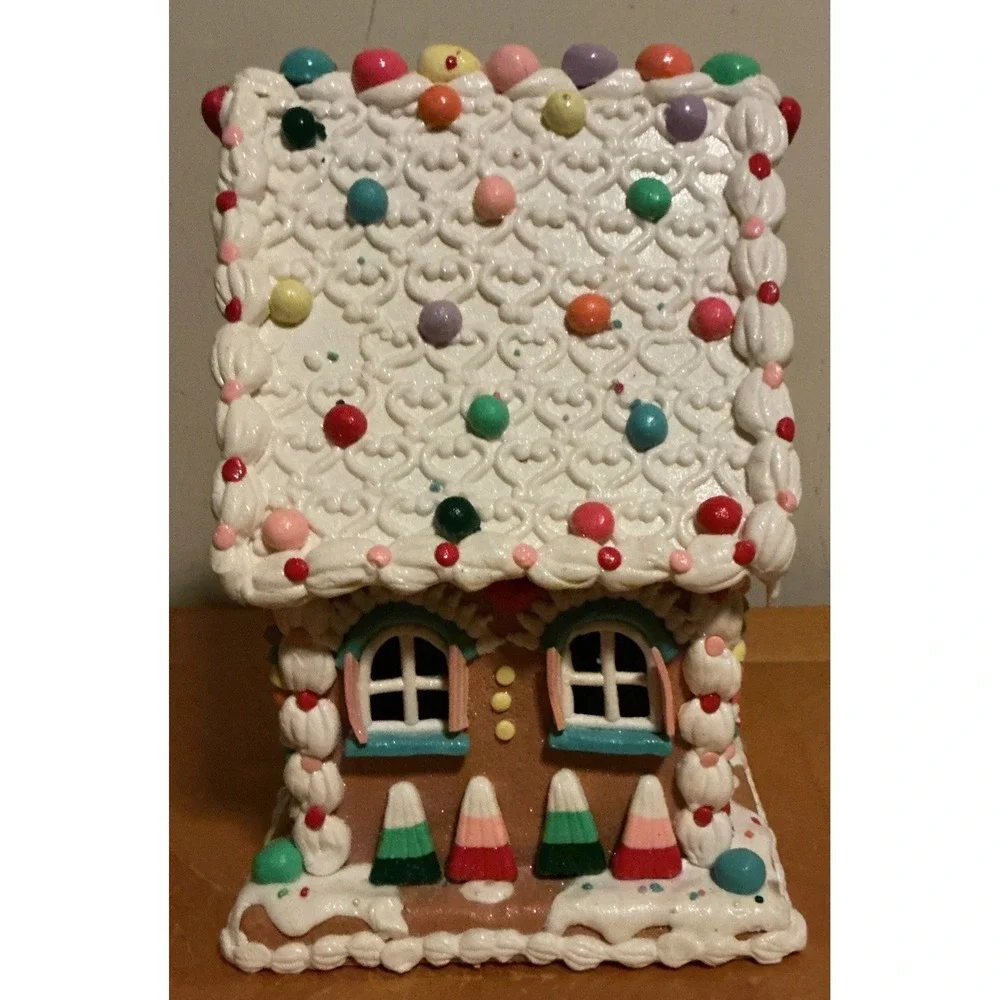 Claydough Gingerbread Lighted House 13.5" Tall Candy Canes Gumdrops - Picture 4 of 15
